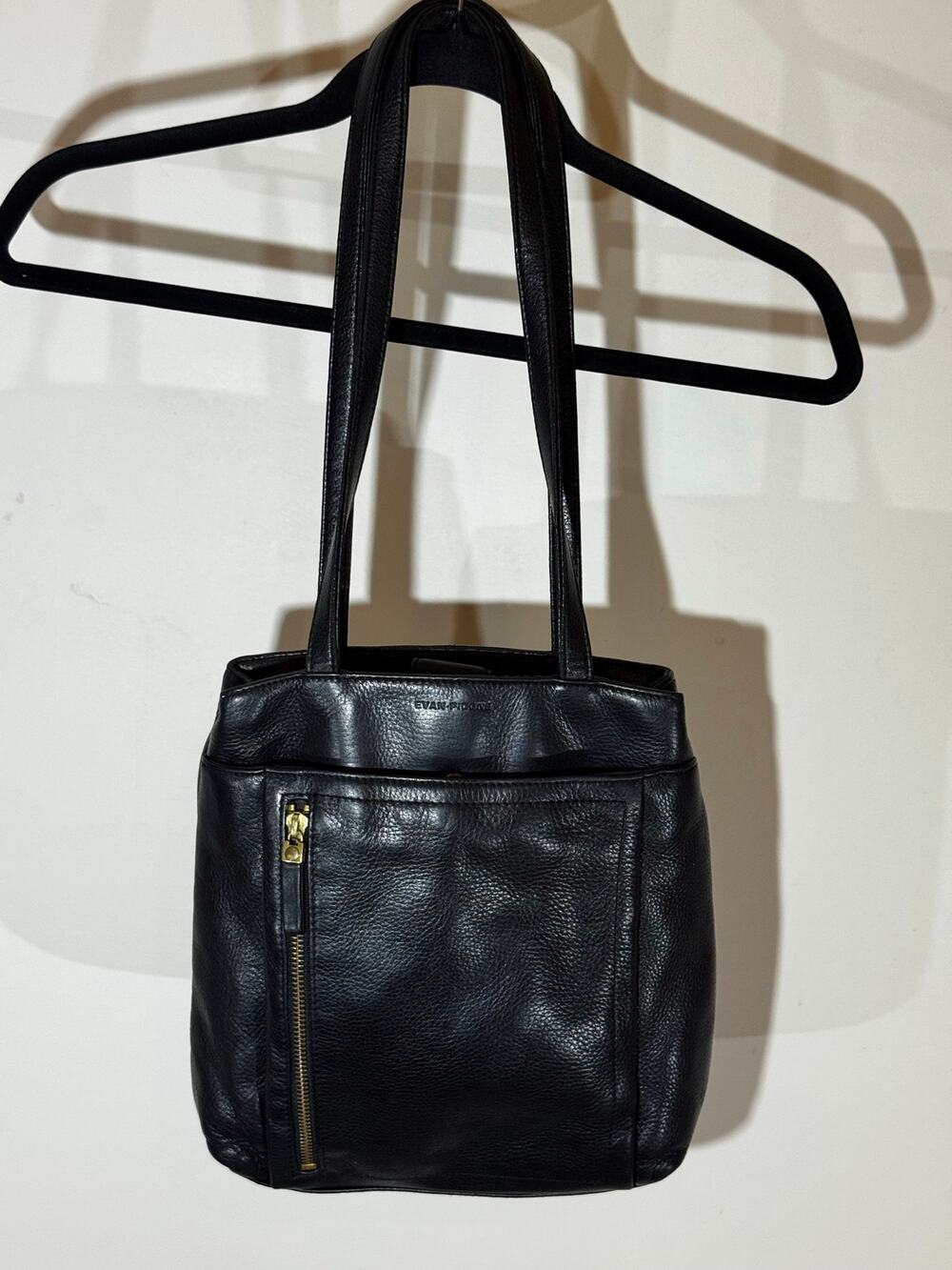 Evan Picone Y2k Genuine Pebble Grain Leather Black Shoulder Bag
